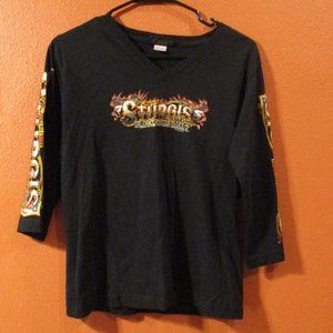 Sturgis Noble Wear Woman Medium Black White Orange Graphic Long Sleeve Shirt